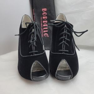 Bordello Velvet Peep-Toe Booties